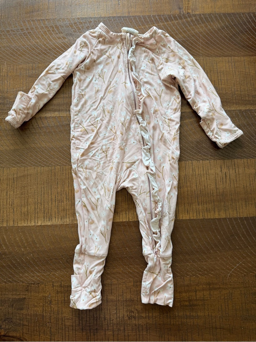 Blossom & Pear Pink Floral Frill Zip Romper Size 6-12M
